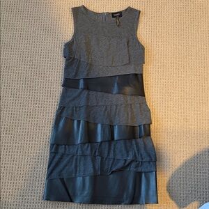 Laundry By Shelli Segal Gray Layered Faux-Leather Trim Mini Dress